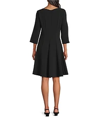 Caroline Rose Crepe Boat Neck 3/4 Sleeve Fit-And-Flare Dress
