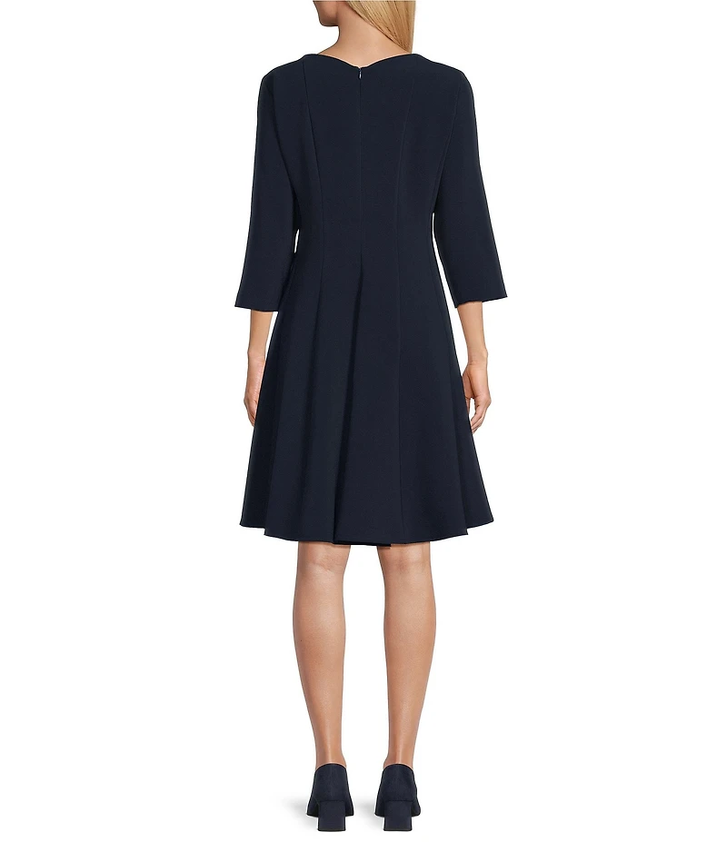 Caroline Rose Crepe Boat Neck 3/4 Sleeve Fit-And-Flare Dress