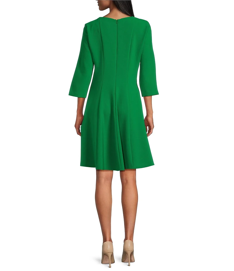 Caroline Rose Crepe Boat Neck 3/4 Sleeve Fit-And-Flare Dress