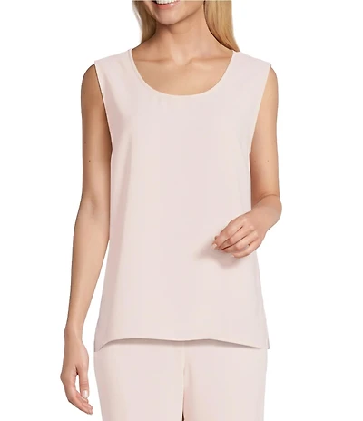 Caroline Rose Matte Crepe Scoop Neck Sleeveless Tank Top