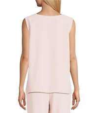 Caroline Rose Matte Crepe Scoop Neck Sleeveless Tank Top