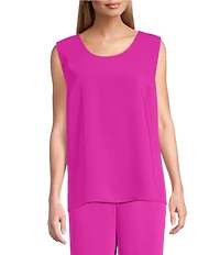 Caroline Rose Matte Crepe Scoop Neck Sleeveless Tank Top