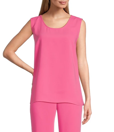 Caroline Rose Matte Crepe Scoop Neck Sleeveless Tank Top