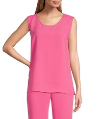 Caroline Rose Matte Crepe Scoop Neck Sleeveless Tank Top