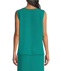 Caroline Rose Matte Crepe Scoop Neck Sleeveless Tank Top