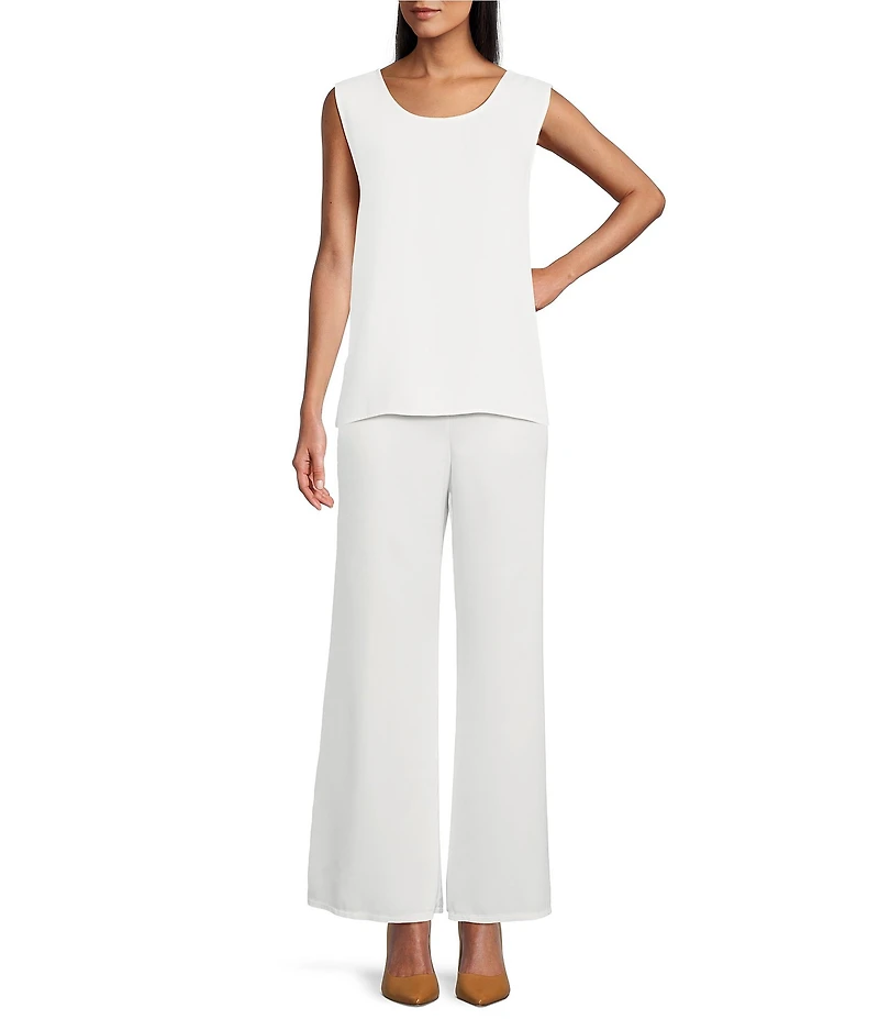Caroline Rose Matte Crepe Scoop Neck Sleeveless Tank Top