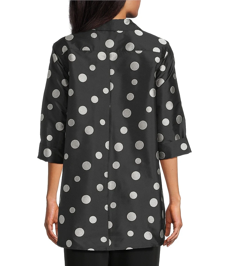 Caroline Rose Embroidered Dot Pattern Point Collar 3/4 Cuff Sleeve Button-Front Shirt
