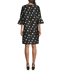 Caroline Rose Embroidered Dot Pattern Scoop Neck 3/4 Ruffle Cuff Sleeve Shift Dress