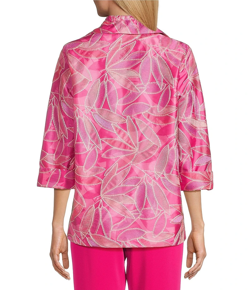 Caroline Rose Embroidered Floral Ruched Collar 3/4 Sleeve Open-Front Statement Jacket