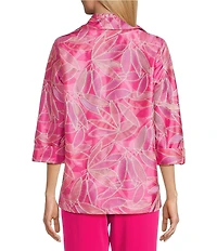 Caroline Rose Embroidered Floral Ruched Collar 3/4 Sleeve Open-Front Statement Jacket