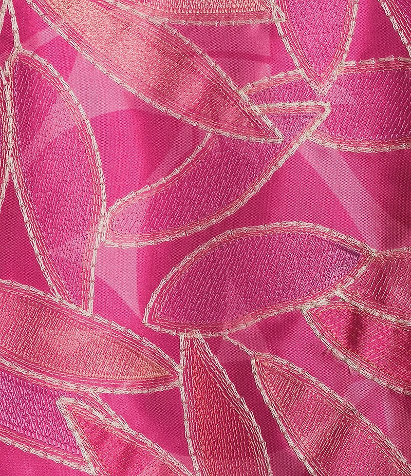 Caroline Rose Embroidered Floral Ruched Collar 3/4 Sleeve Open-Front Statement Jacket