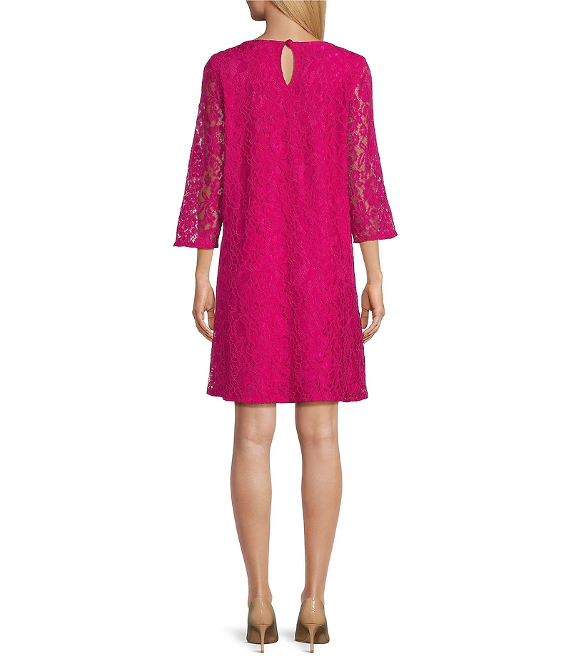 Caroline Rose Lace Round Neck 3/4 Sleeve Shift Dress
