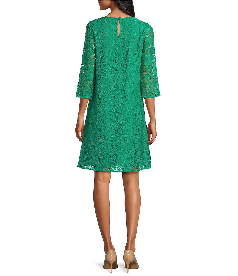 Caroline Rose Lace Round Neck 3/4 Sleeve Shift Dress