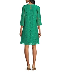 Caroline Rose Lace Round Neck 3/4 Sleeve Shift Dress