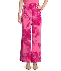 Caroline Rose Flower Splash Print Elastic Waist Side Leg Pants