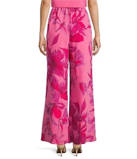 Caroline Rose Flower Splash Print Elastic Waist Side Leg Pants