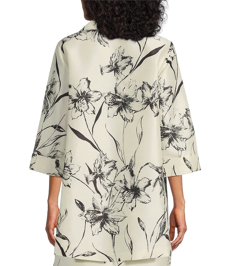 Caroline Rose Garden Glamour Floral Print Notch Collar 3/4 Sleeve Open-Front Statement Jacket
