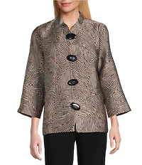 Caroline Rose Geometric Jacquard Stand Collar 3/4 Sleeve Button Front Jacket