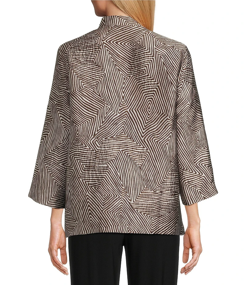 Caroline Rose Geometric Jacquard Stand Collar 3/4 Sleeve Button Front Jacket