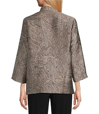 Caroline Rose Geometric Jacquard Stand Collar 3/4 Sleeve Button Front Jacket