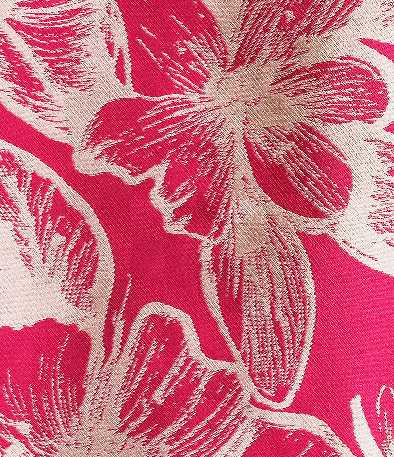 Caroline Rose Gianna Satin Jacquard Magnolia Floral Monotone Print Scoop Neck Cuffed 3/4 Sleeve A-Line Dress