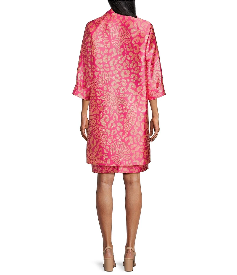 Caroline Rose Glam Getaway Metallic Jacquard Animal Print 3/4 Sleeve Open-Front Coordinating Long Jacket