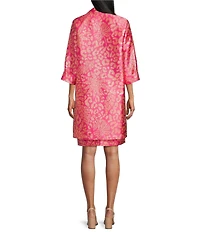 Caroline Rose Glam Getaway Metallic Jacquard Animal Print 3/4 Sleeve Open-Front Coordinating Long Jacket