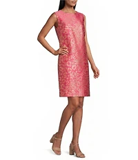 Caroline Rose Glam Getaway Metallic Jacquard Animal Print Scoop Neck Sleeveless Coordinating Sheath Dress