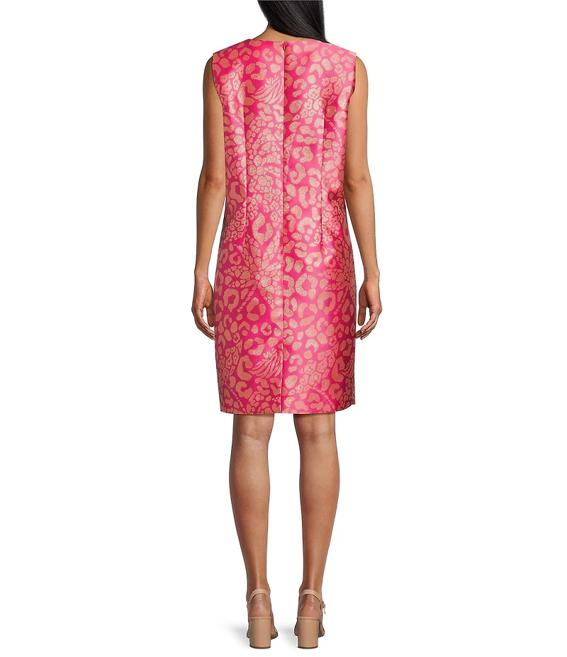 Caroline Rose Glam Getaway Metallic Jacquard Animal Print Scoop Neck Sleeveless Coordinating Sheath Dress