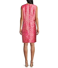 Caroline Rose Glam Getaway Metallic Jacquard Animal Print Scoop Neck Sleeveless Coordinating Sheath Dress