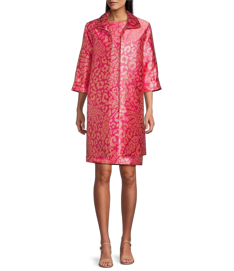 Caroline Rose Glam Getaway Metallic Jacquard Animal Print Scoop Neck Sleeveless Coordinating Sheath Dress