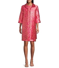 Caroline Rose Glam Getaway Metallic Jacquard Animal Print Scoop Neck Sleeveless Coordinating Sheath Dress