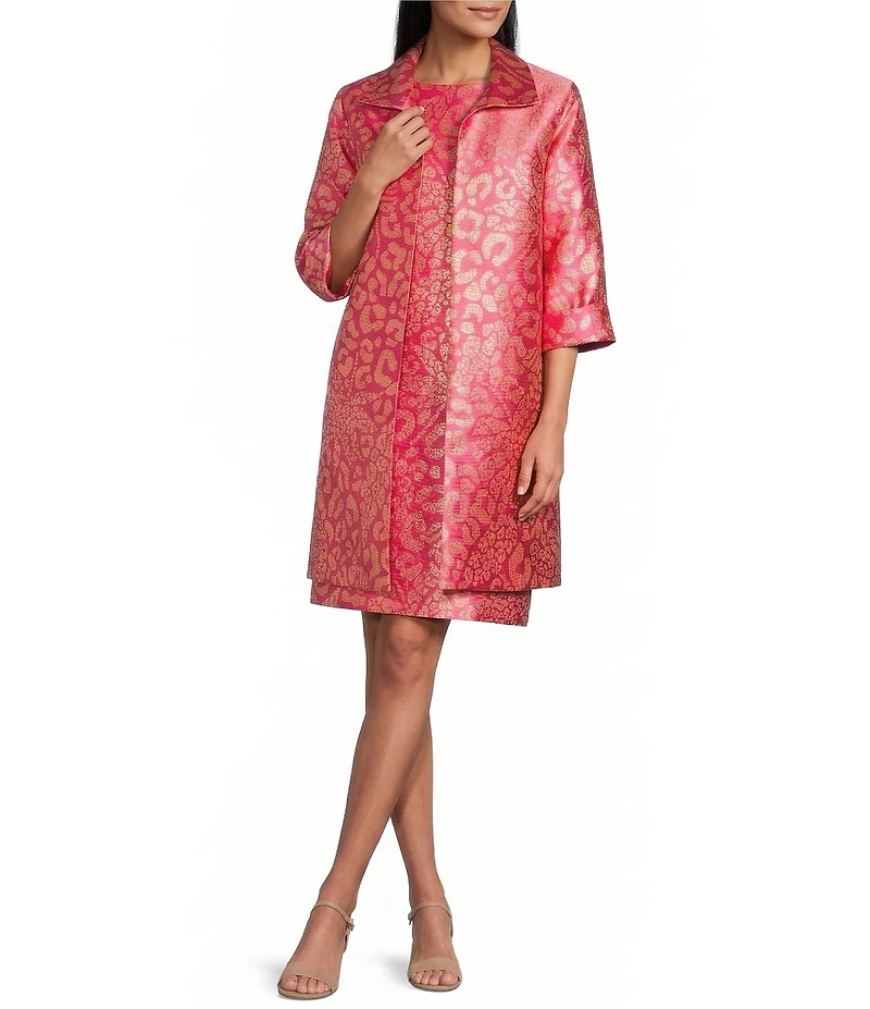 Caroline Rose Glam Getaway Metallic Jacquard Animal Print Scoop Neck Sleeveless Coordinating Sheath Dress