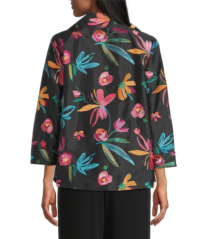 Caroline Rose Glorious Garden Floral Embroidered Jacquard Spread Collar Bracelet Sleeve Open-Front Statement Jacket