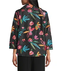 Caroline Rose Glorious Garden Floral Embroidered Jacquard Spread Collar Bracelet Sleeve Open-Front Statement Jacket