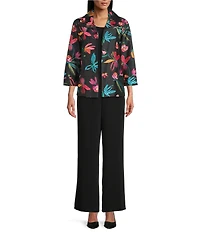 Caroline Rose Glorious Garden Floral Embroidered Jacquard Spread Collar Bracelet Sleeve Open-Front Statement Jacket