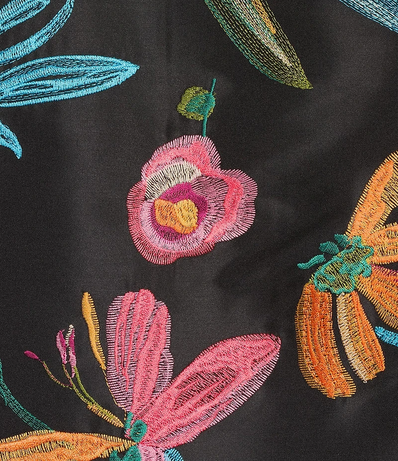 Caroline Rose Glorious Garden Floral Embroidered Jacquard Spread Collar Bracelet Sleeve Open-Front Statement Jacket