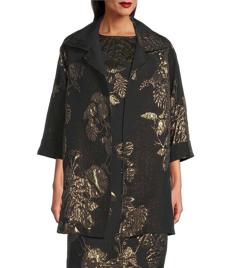 Caroline Rose Gold Leaf Jacquard Notch Collar Bracelet Sleeve Party Jacket