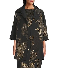 Caroline Rose Gold Leaf Jacquard Notch Collar Bracelet Sleeve Party Jacket