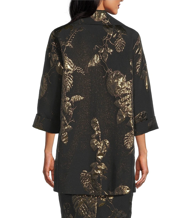 Caroline Rose Gold Leaf Jacquard Notch Collar Bracelet Sleeve Party Jacket