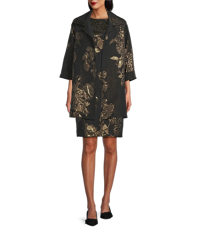 Caroline Rose Gold Leaf Jacquard Notch Collar Bracelet Sleeve Party Jacket