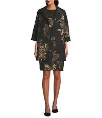 Caroline Rose Gold Leaf Jacquard Notch Collar Bracelet Sleeve Party Jacket