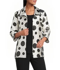 Caroline Rose Graphic Dot Jacquard Spread Collar 3/4 Sleeve Open-Front Statement Jacket