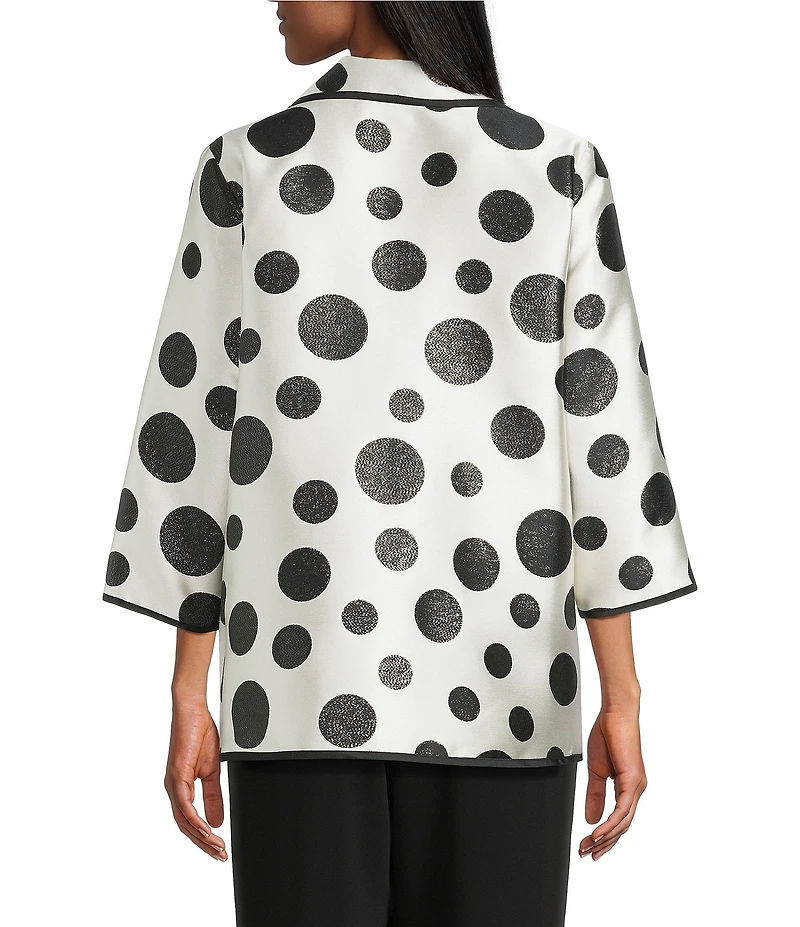 Caroline Rose Graphic Dot Jacquard Spread Collar 3/4 Sleeve Open-Front Statement Jacket