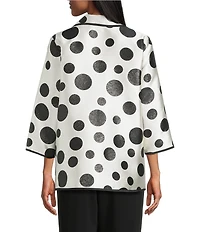 Caroline Rose Graphic Dot Jacquard Spread Collar 3/4 Sleeve Open-Front Statement Jacket