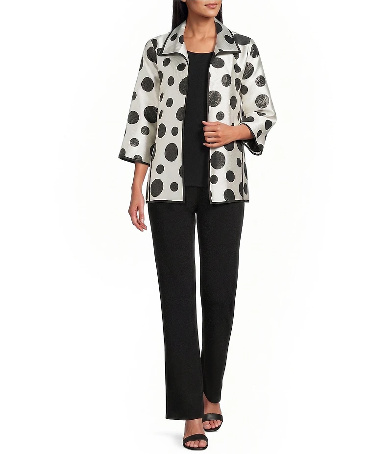 Caroline Rose Graphic Dot Jacquard Spread Collar 3/4 Sleeve Open-Front Statement Jacket