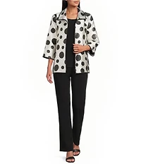 Caroline Rose Graphic Dot Jacquard Spread Collar 3/4 Sleeve Open-Front Statement Jacket