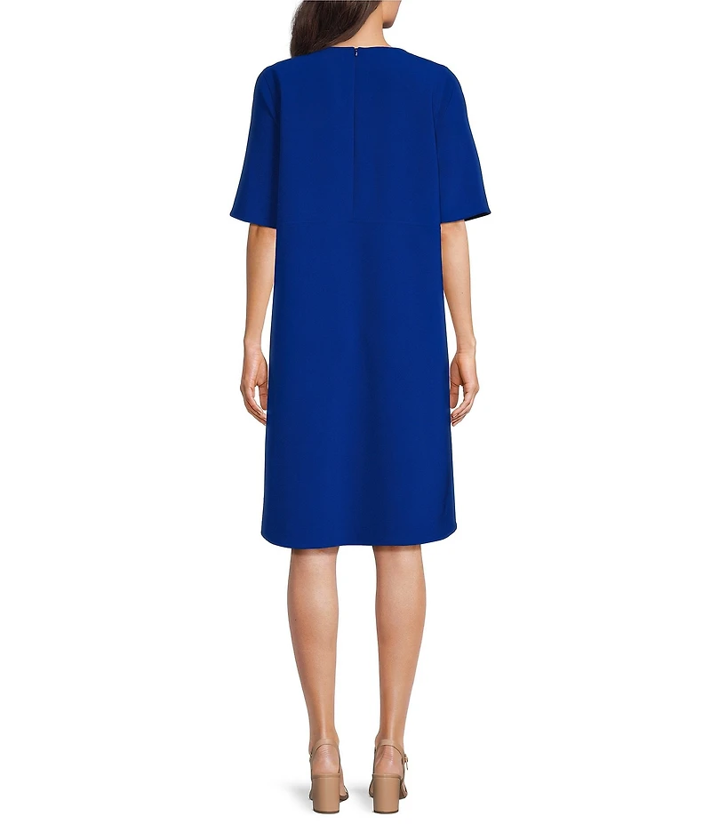 Caroline Rose Harper Stretch Crepe Scoop Neck Elbow Sleeve High-Low Hem A-Line Dress