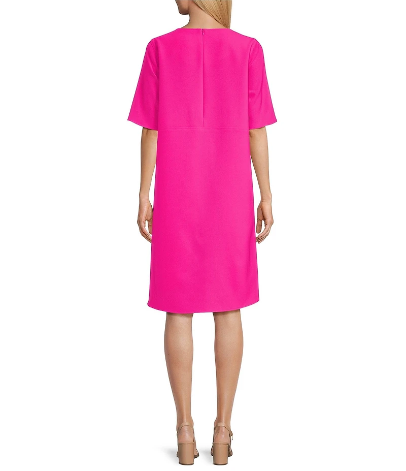 Caroline Rose Harper Stretch Crepe Scoop Neck Elbow Sleeve High-Low Hem A-Line Dress