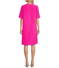 Caroline Rose Harper Stretch Crepe Scoop Neck Elbow Sleeve High-Low Hem A-Line Dress